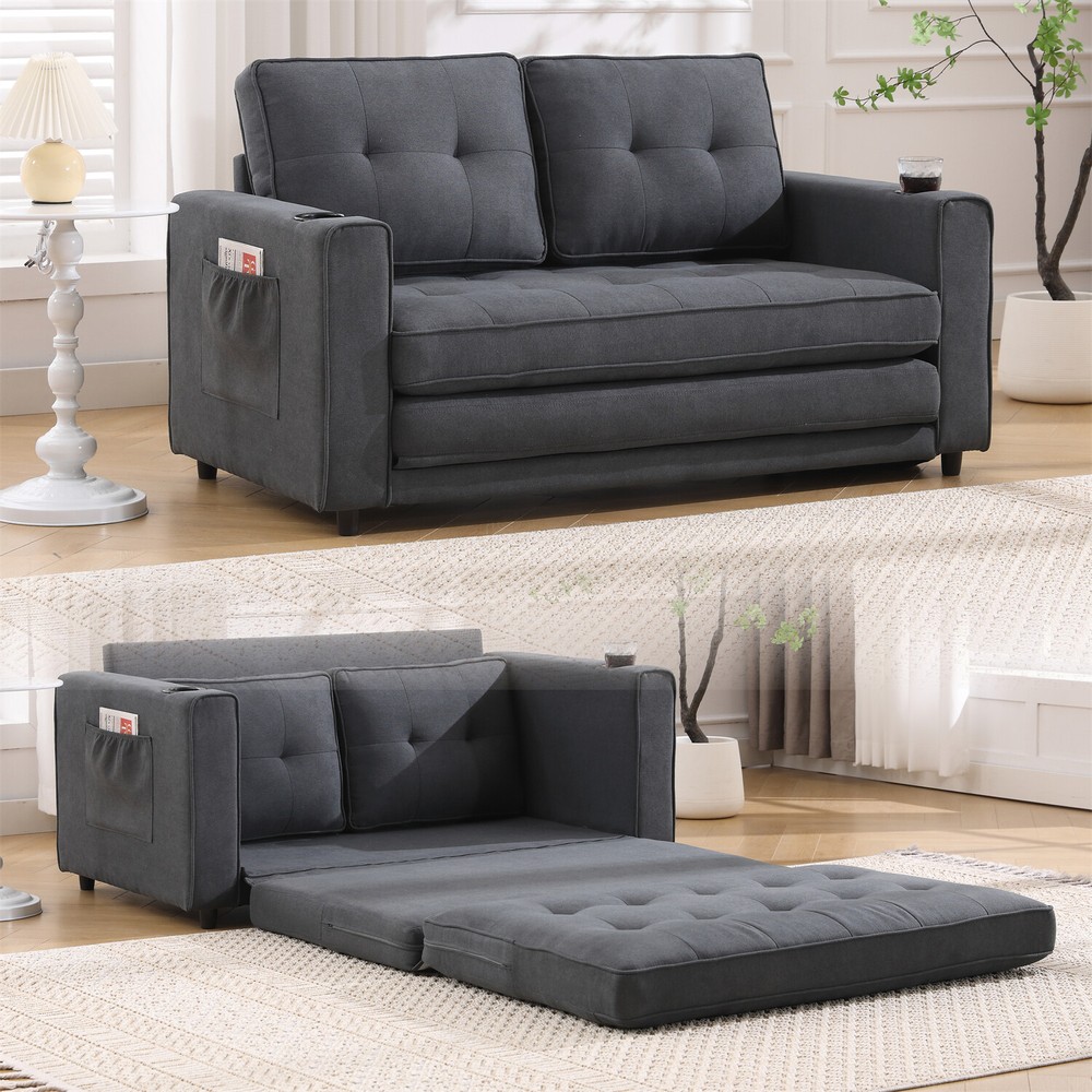 Convertible Sofa Bed Loveseat Futon Sofa Couch with Pull Out Bed Dark Gray