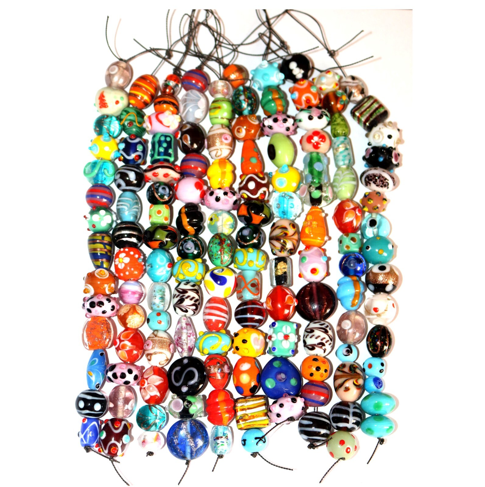 25 Strands Lamp work Beads Mixed Style & Colors, Handmade Glass Jewelry Beads.