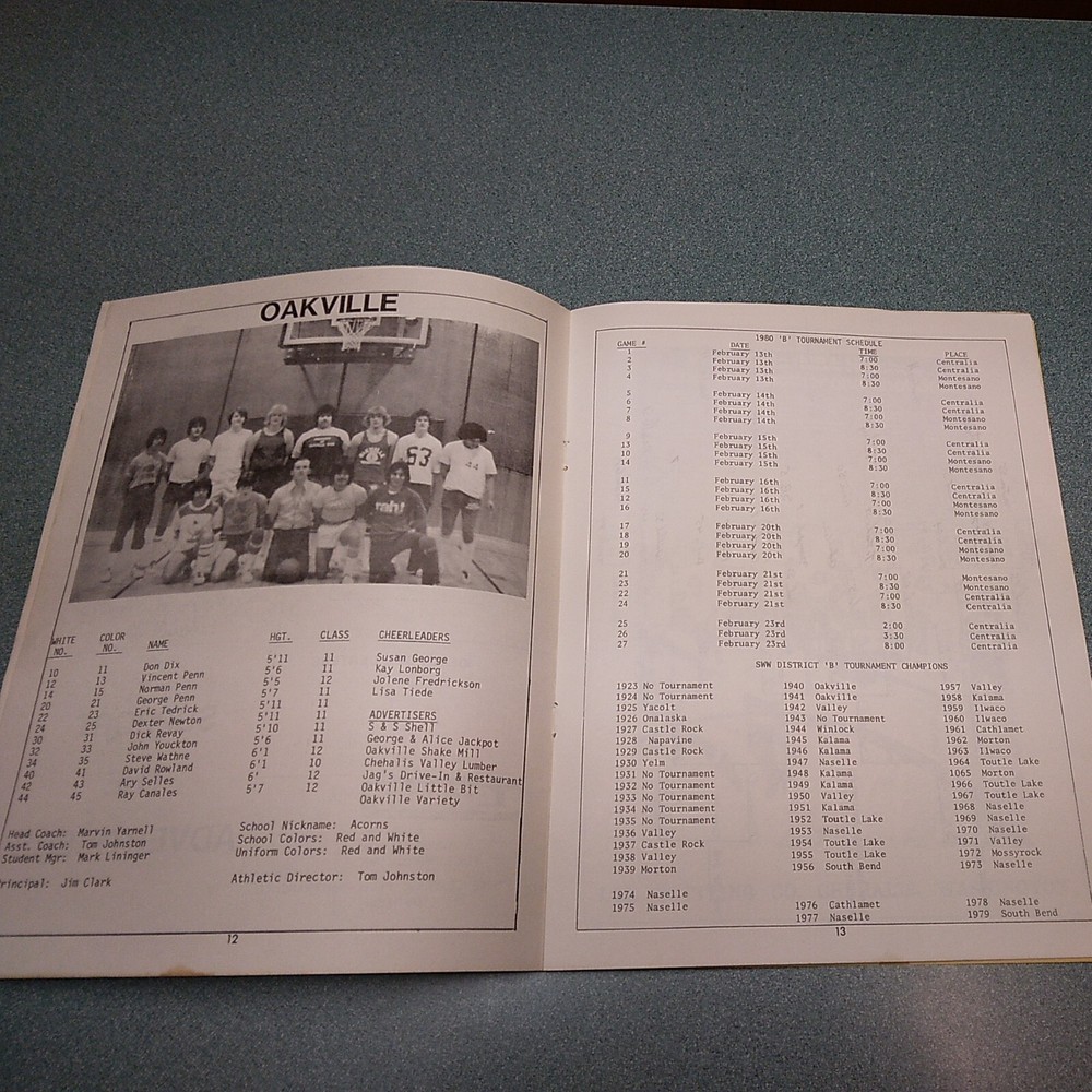 WASHINGTON District 4 B BASKETBALL TOURNAMENT PROGRAM 1980