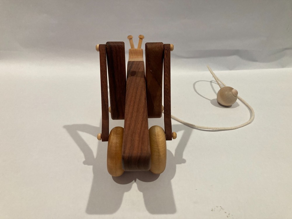 New Handmade Wood Grasshopper Pull Toy