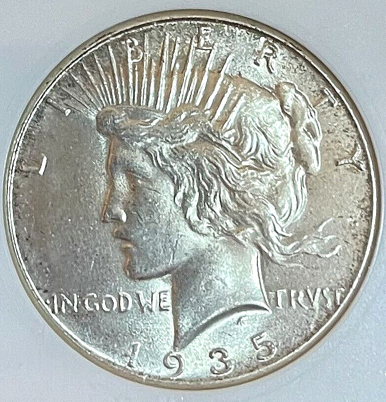 1935 Peace Silver Dollar ANACS MS64 Old Soapbox Holder