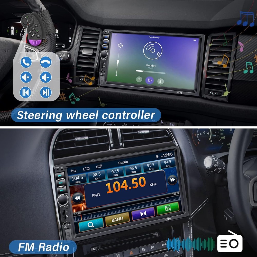 7' Touchscreen Double Din Car Stereo with Backup Camera Microphone