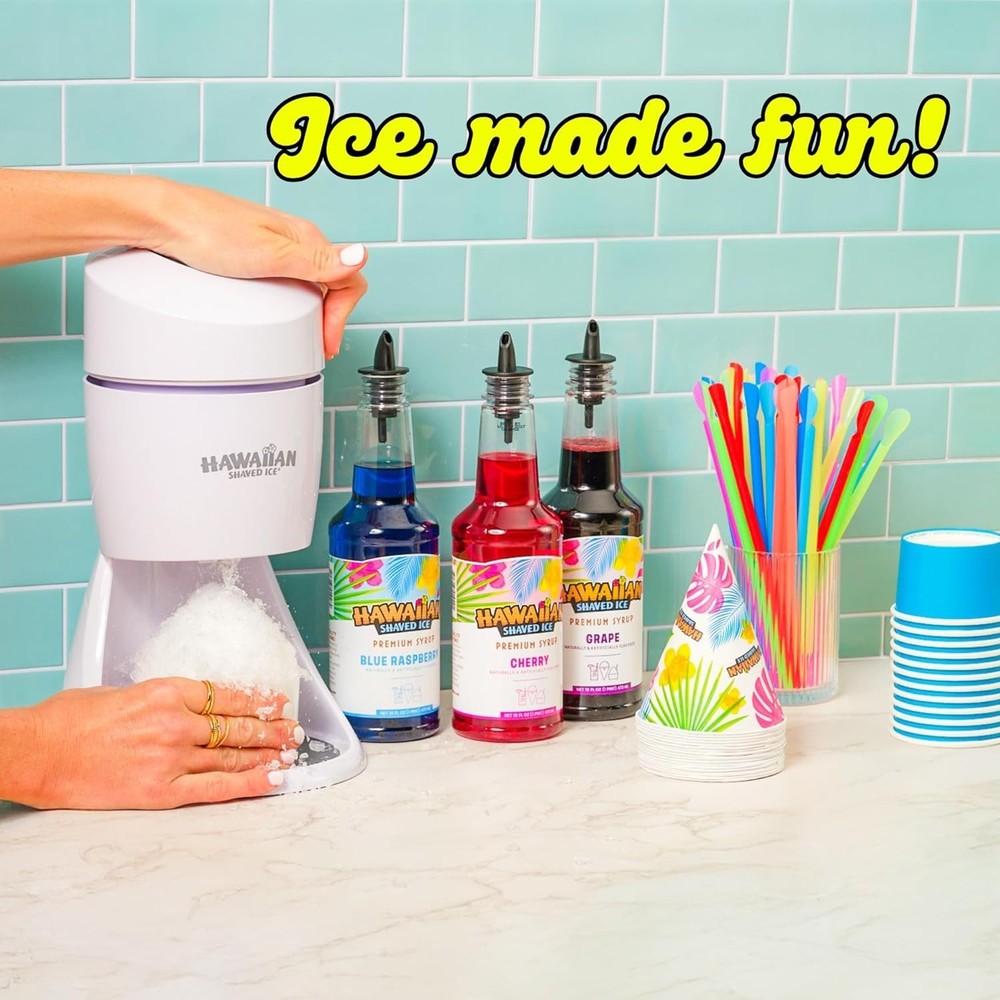 All-In-One Shaved Ice Kit - S900A Machine with Cherry, Grape & Blue Raspberry