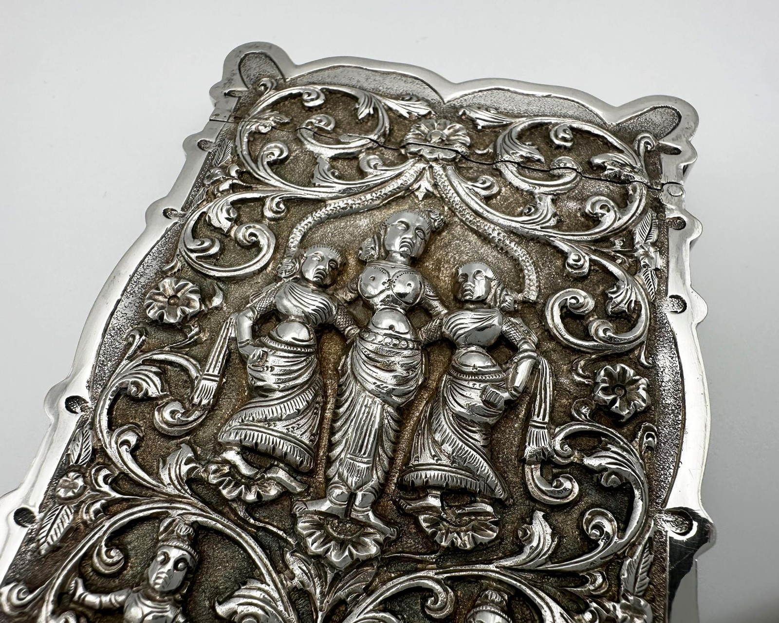 ANTIQUE INDIAN REPOUSE CARD CASE SILVER c1900 HASTINGS CHAPEL KOLKATA