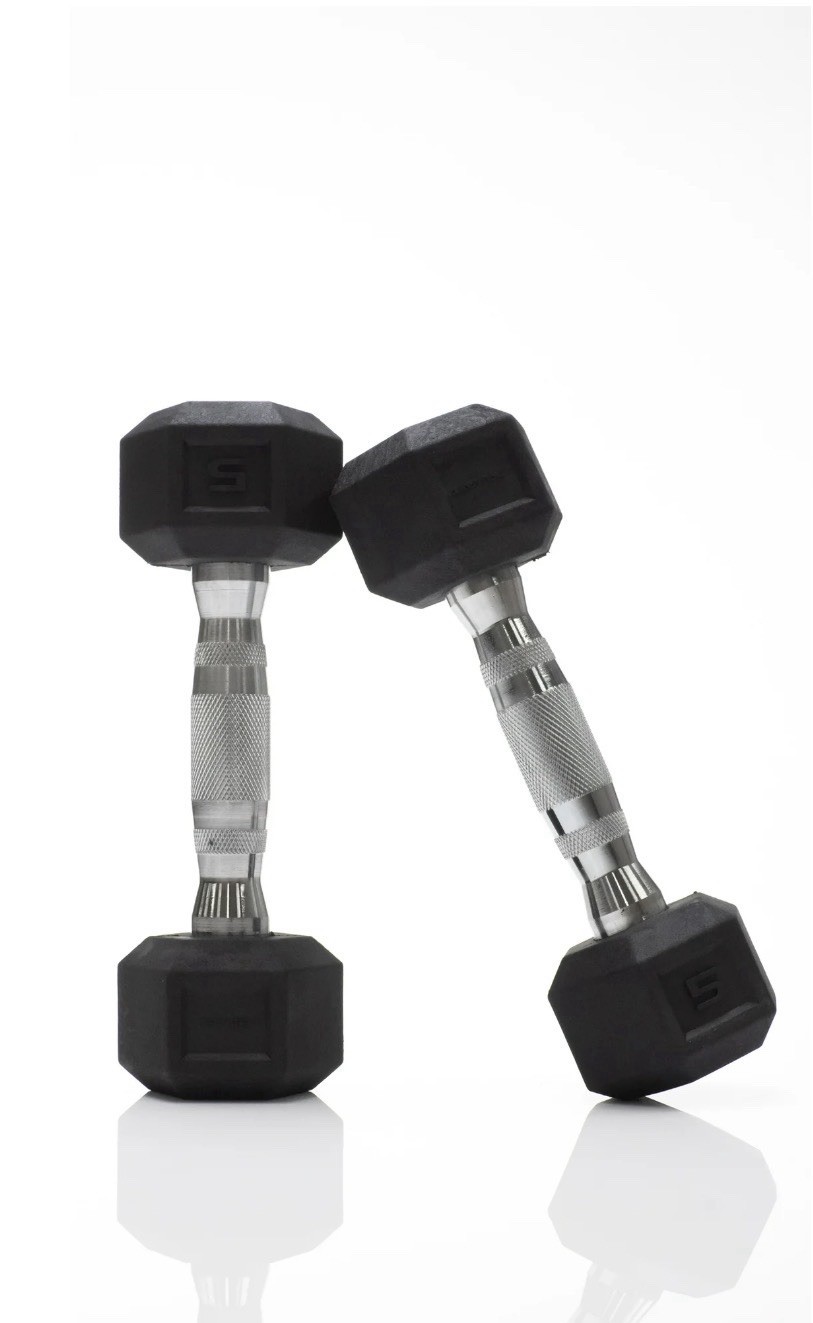 5 lb Pair Rubber Coated Hex Dumbbell Set, 10 Pounds Total New
