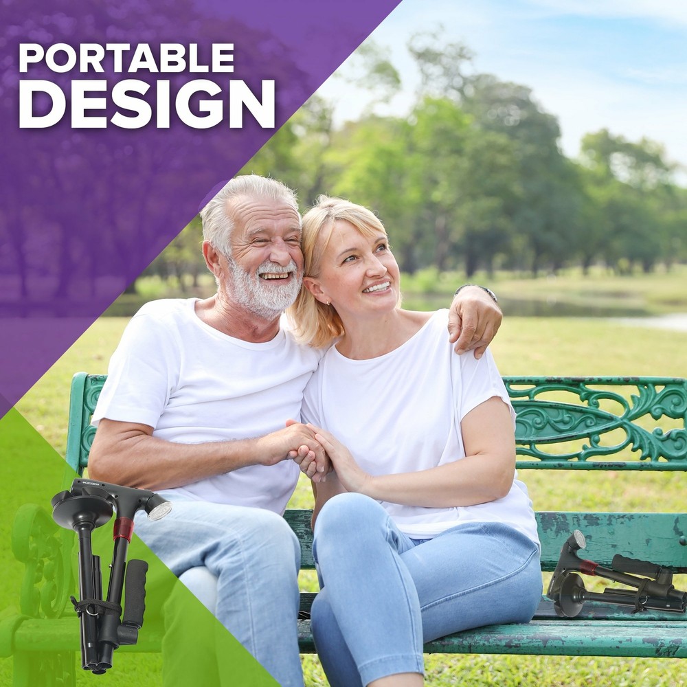 NEW Lightweight Folding Cane with LED Flashlight Flexible Cane Tip, EXTRA Handle