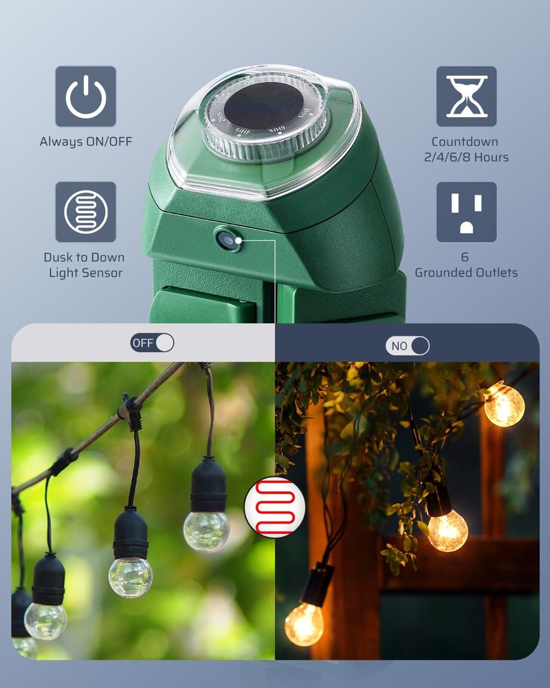 DEWENWILS Yard Stake Timer Dusk to Dawn, Weatherproof Countdown Light Timer,