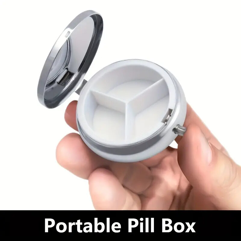 Mini Decorative Metal Round Pill Box, 3 Compartment Mini Decorative Pocket Size