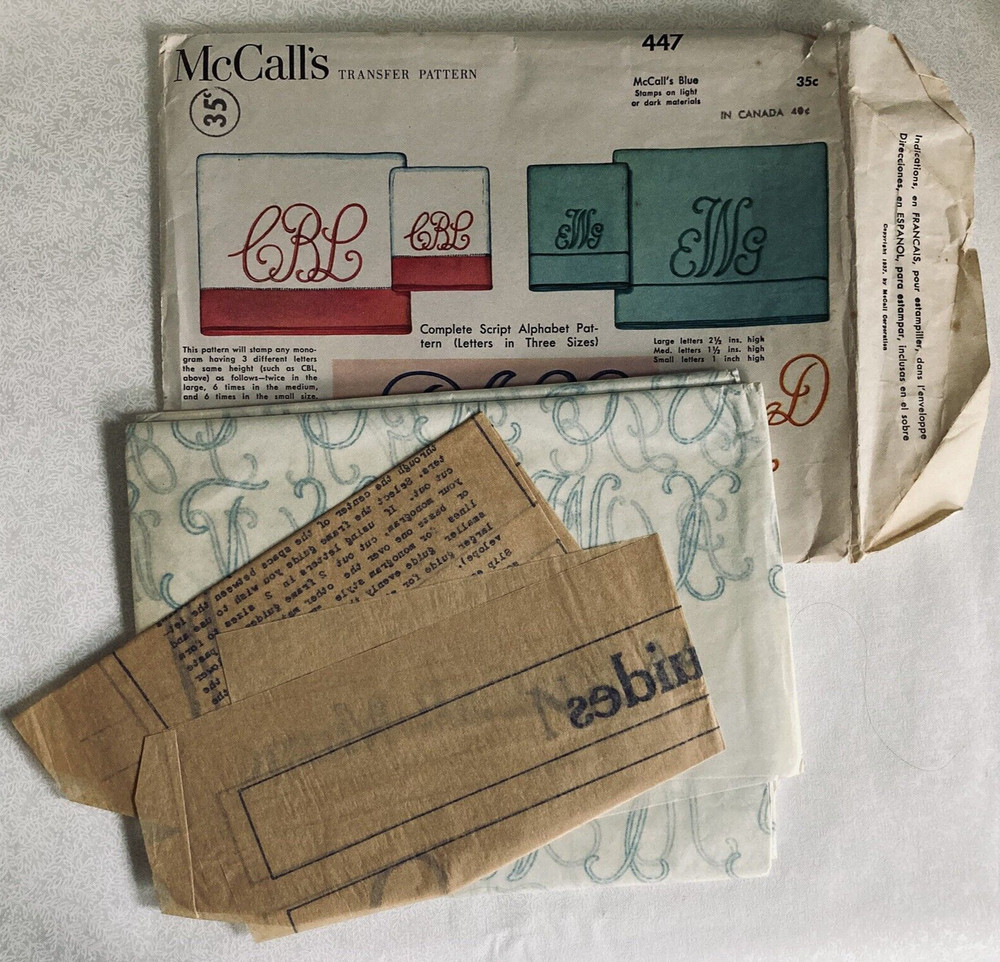 1930's Vintage McCalls Transfer Pattern 447 Script Alphabet Monograms Embroidery