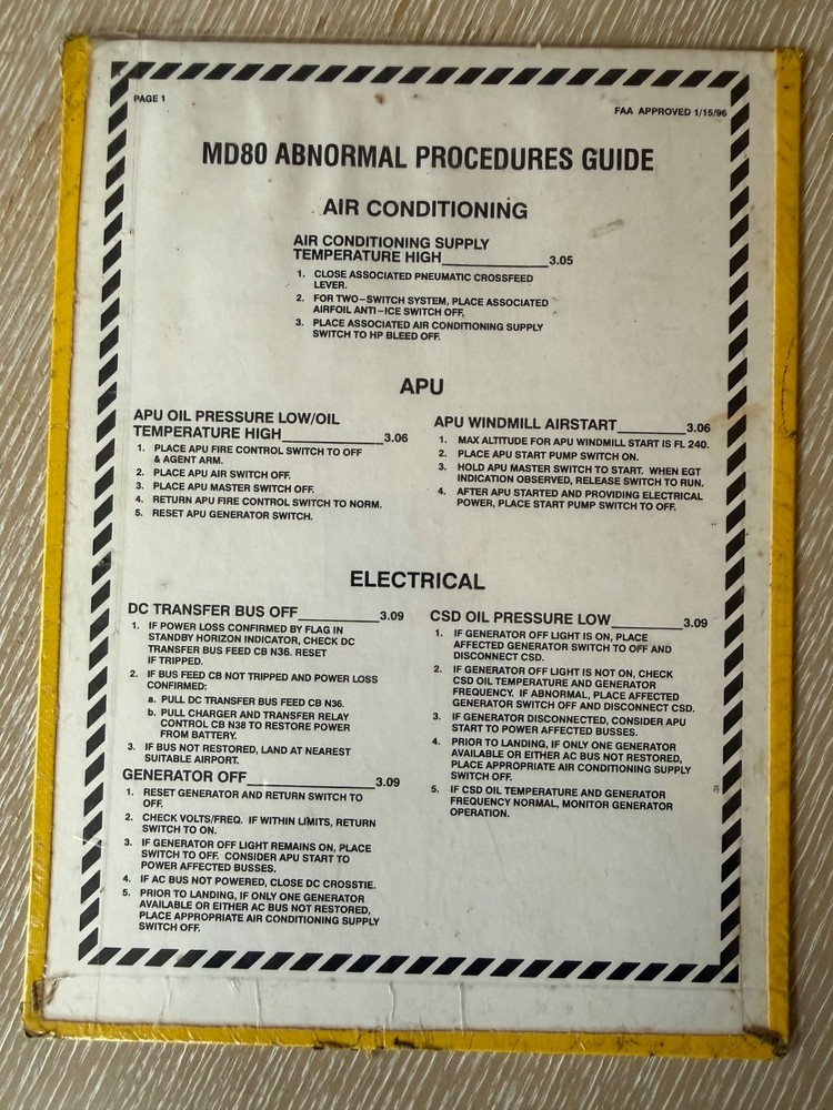 MD80 Abnormal Procedures Guide In Packaging