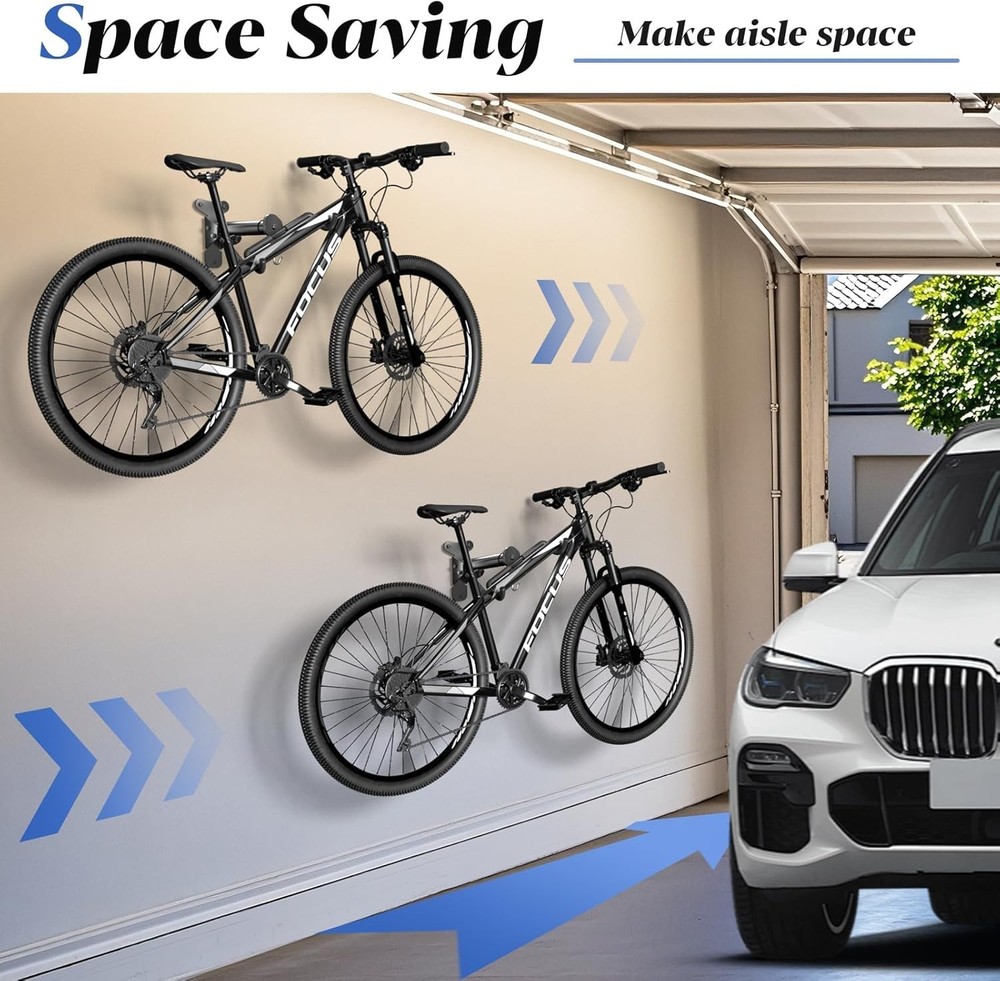 Bike Wall Mount Hanger Adjustable - Space Saving Horizontal Bicycle Rack for ...