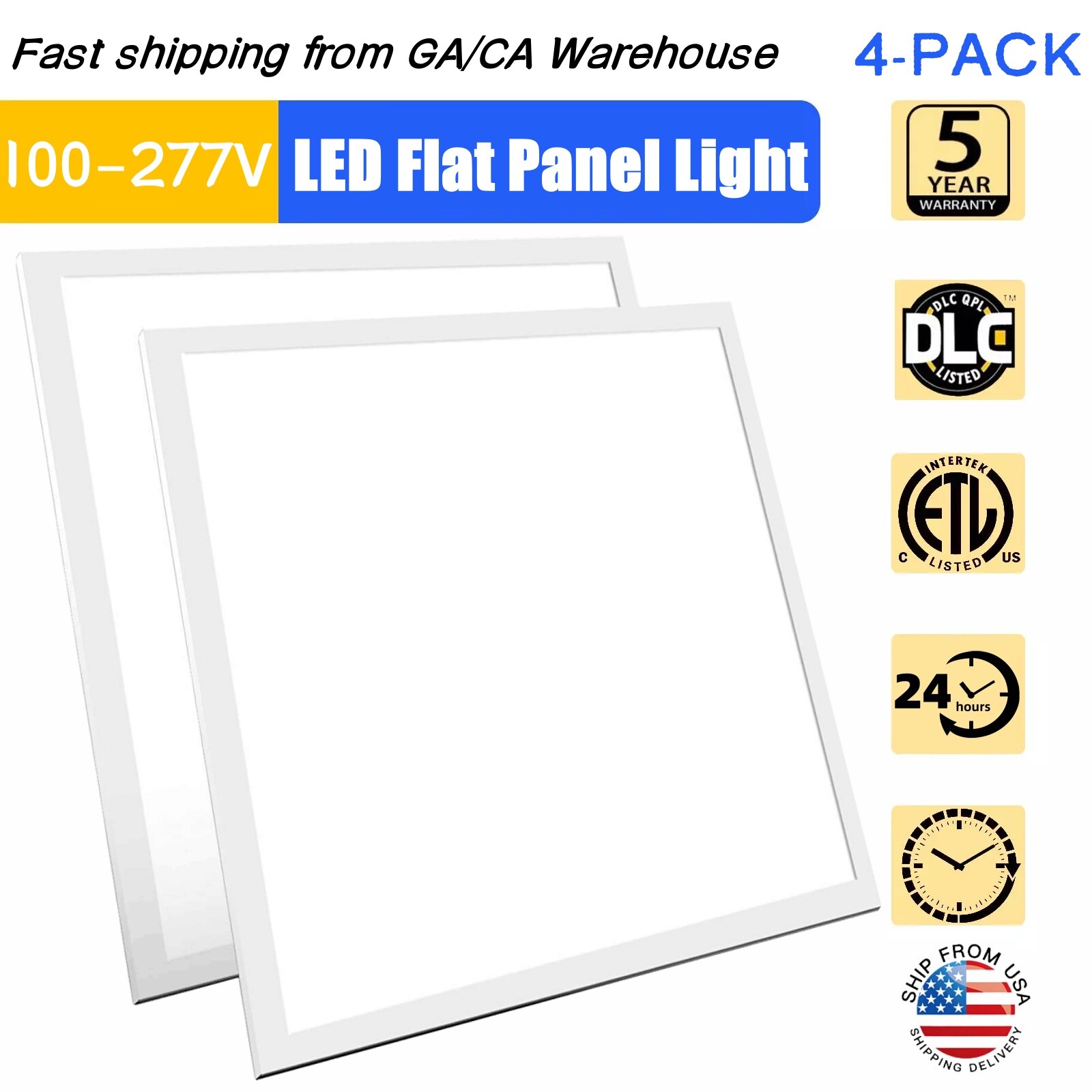 2x4 LED Flat Panel Light 2x2 LED Troffer Drop Ceiling Light Fixture, 0-10V Dim.