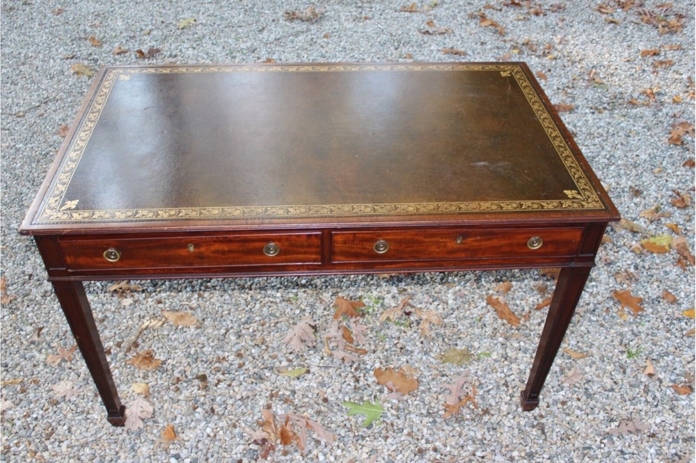 Antique Mahogany Leather Top Writing Table Style Partner Desk