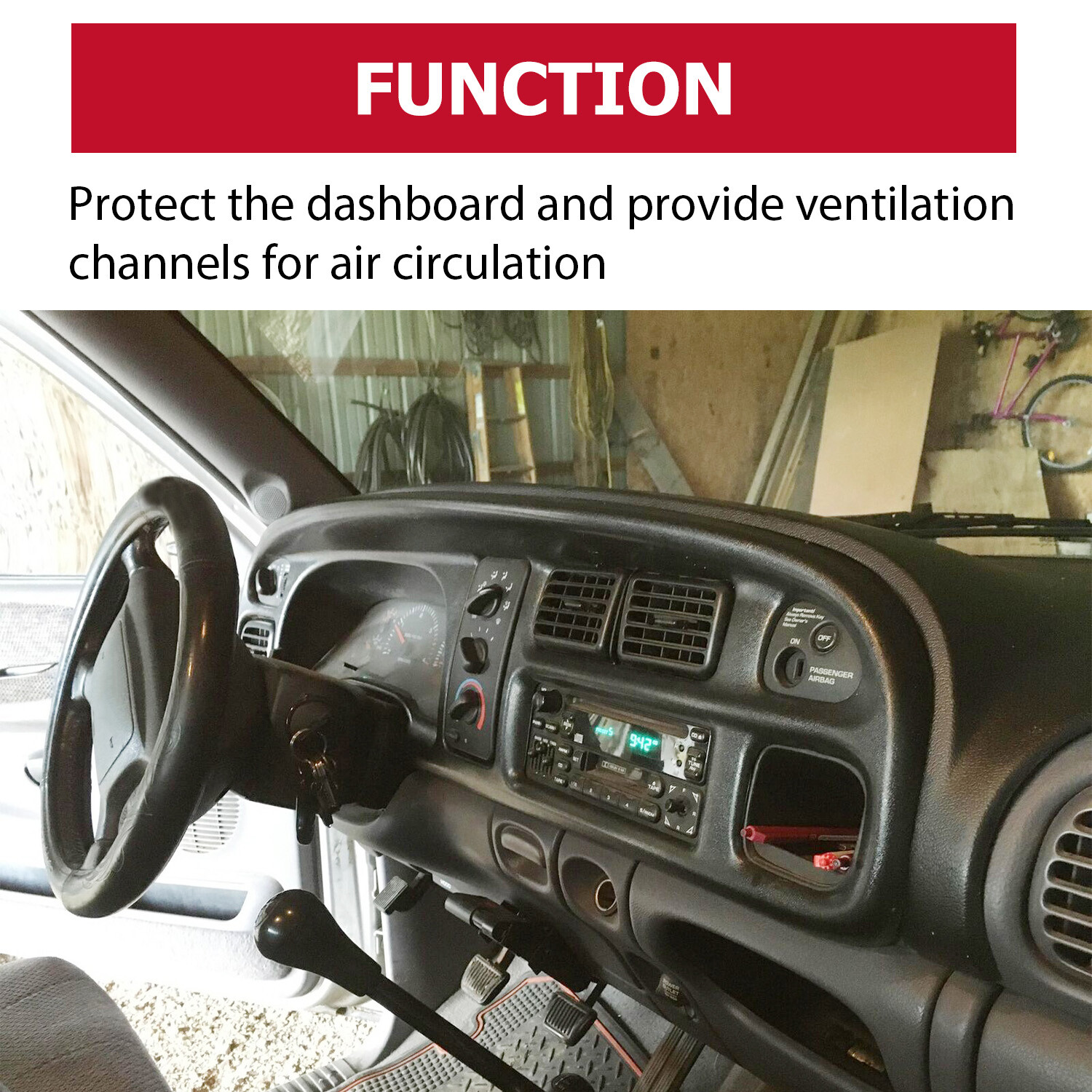 For 1998-2002 Dodge Ram Pickup ABS Dash Bezel & Dashboard Cover Overlay W/clips