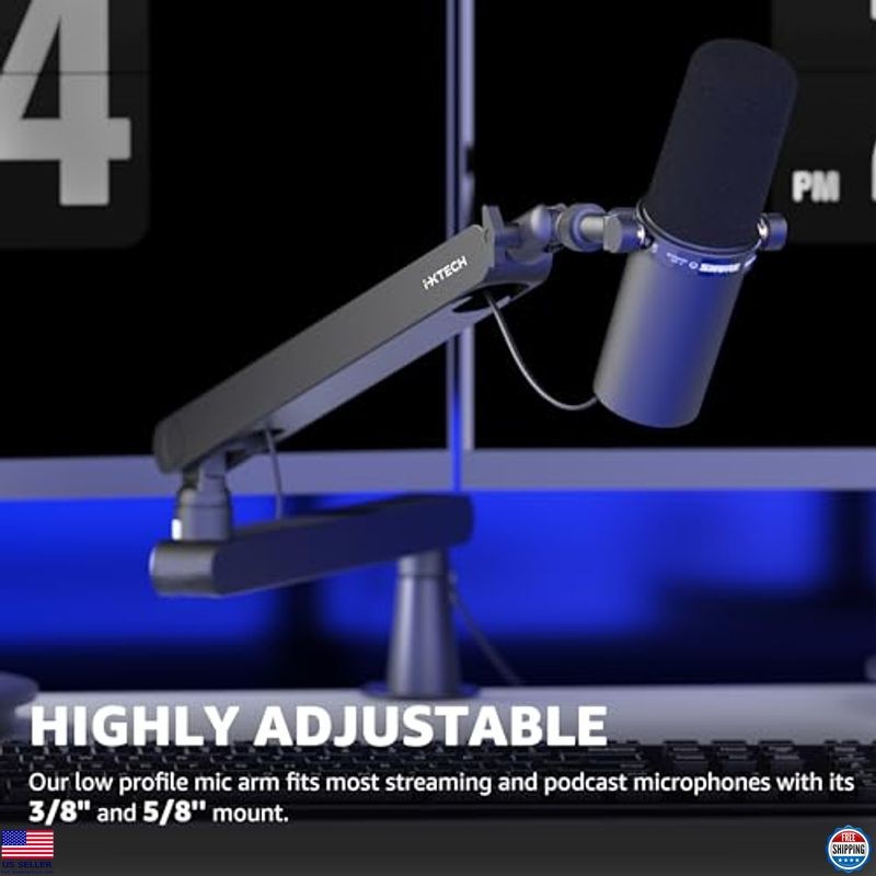 IXTECH Low Profile 360° Swivel Mic Boom Arm - Adjustable Desk Mount & Cable