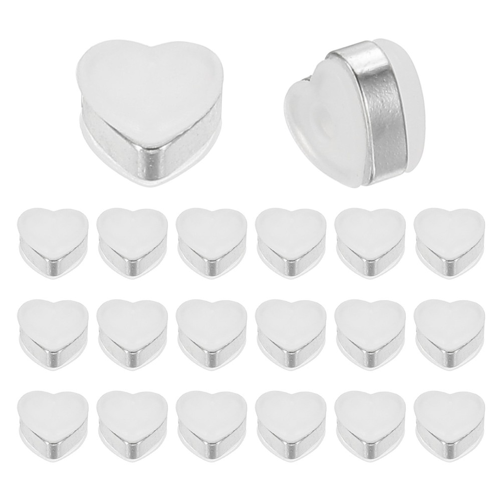 20 Pcs Earring Backs, Heart Silicone Locking Earring Backs Replacements, Silver