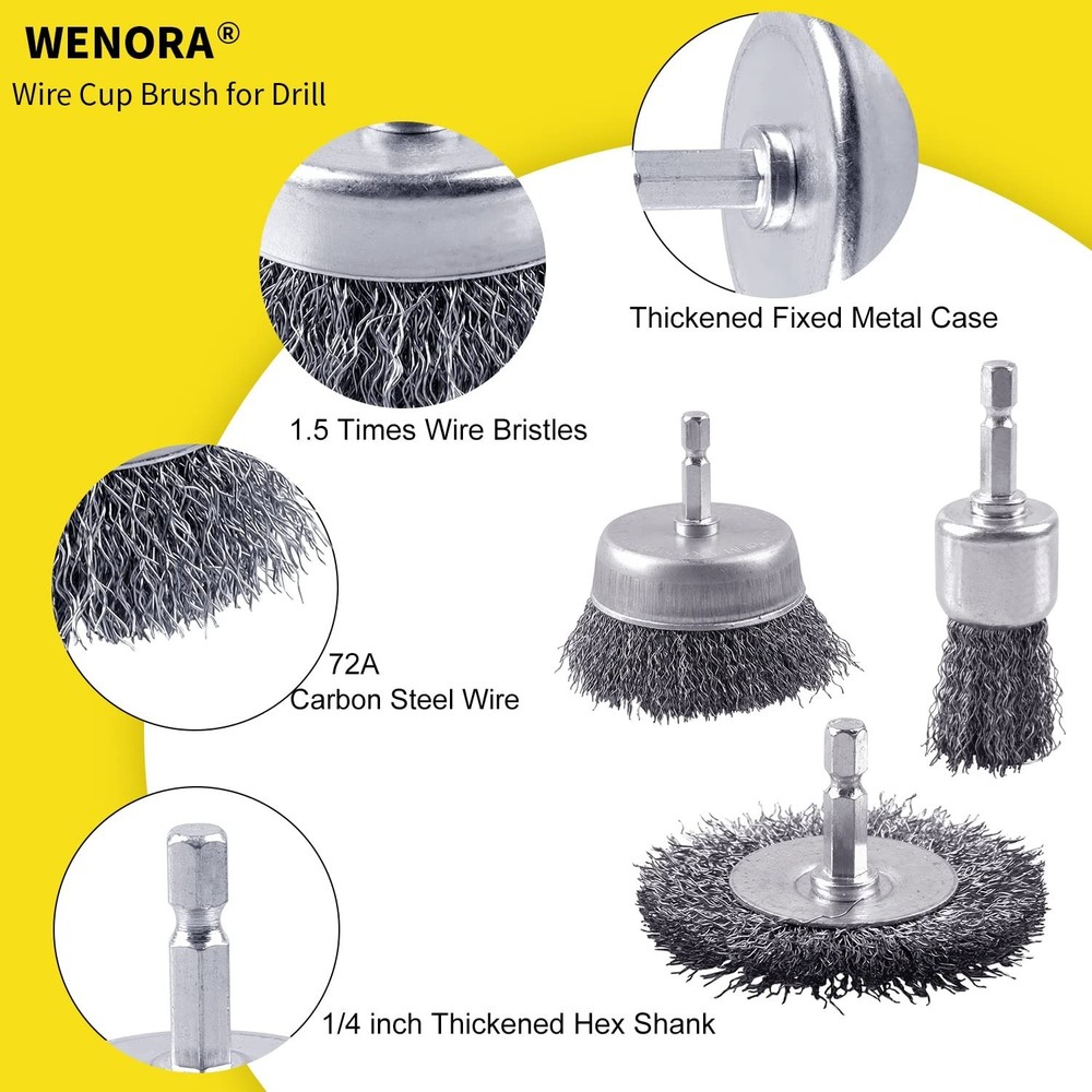 9 Pack Wire Brush Set for Drill 1/4 Hex Steel Rust Removal Clean