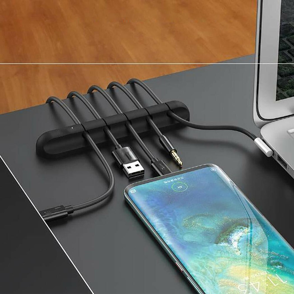 Durable Silicone Self-Sticking Desktop Cable 5-Cord Organizer