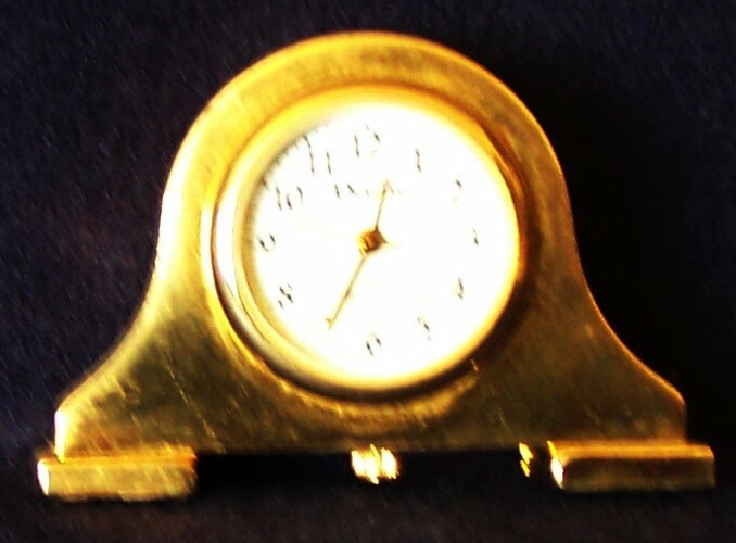 Miniature Mantel Clock, Gold tone, Nice