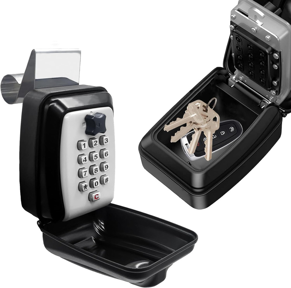 Secure Car Key Lock Box Window Mount Punch Button Turo Rental Safe Gray