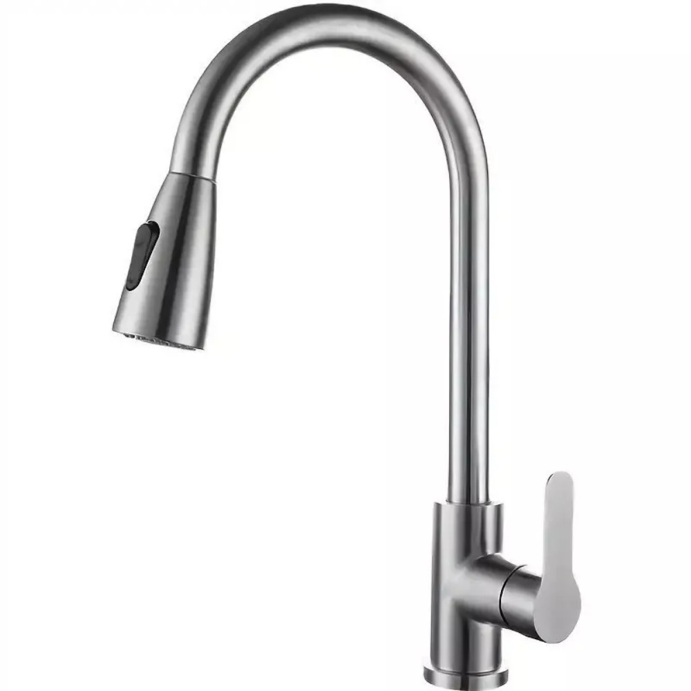 Kitchen Sink Faucet Brushed Nickel Single Handle Swivel Pull Down Sprayer Mixer