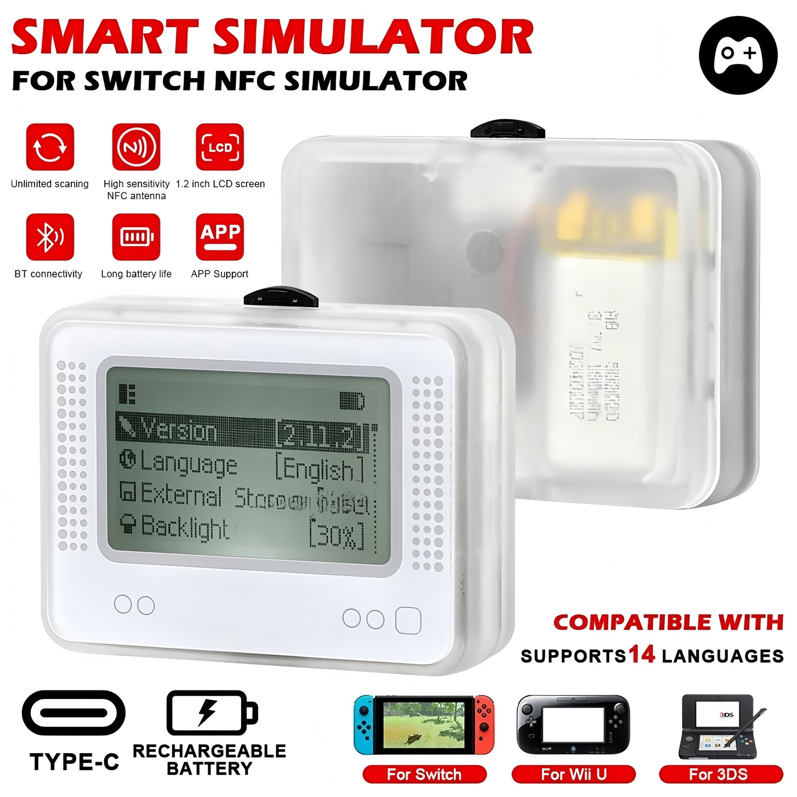 Amiibo NFC Tag Emulator Bluetooth-Compatible Emulator for Nintendo Switch 1 & 2