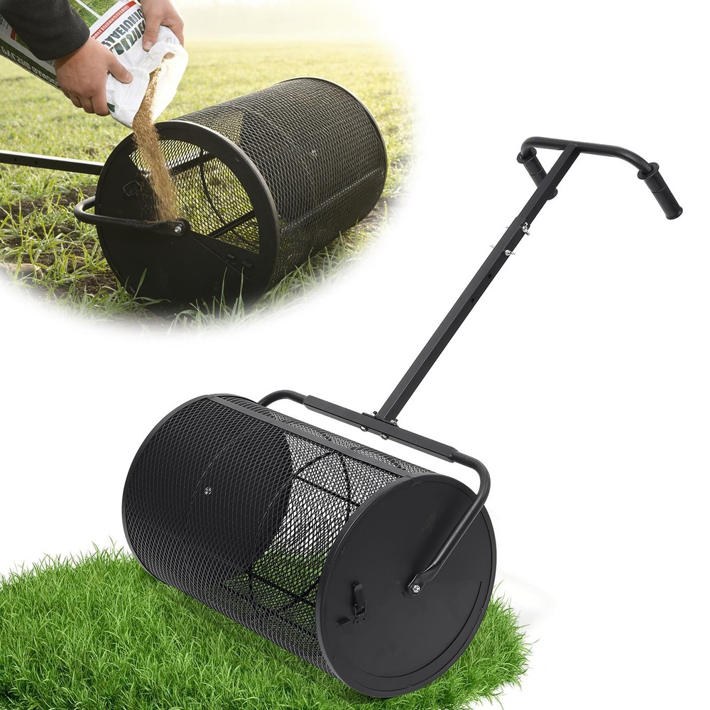 Compost Spreader 24in Peat Moss Spreader - U Shaped Comfortable Handle & Adju...