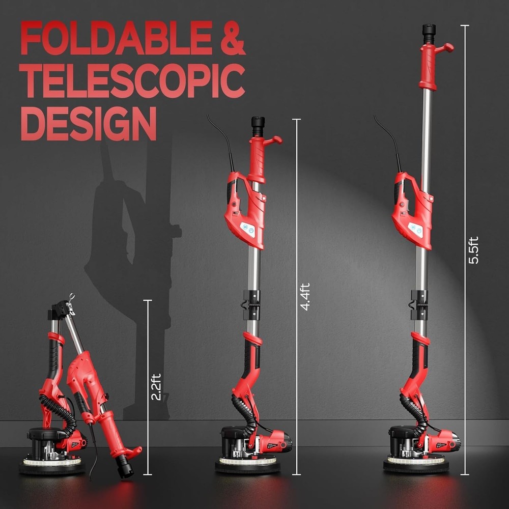 2025 Upgraded 8-Amp Drywall Sander with Extendable Handle & LED Light