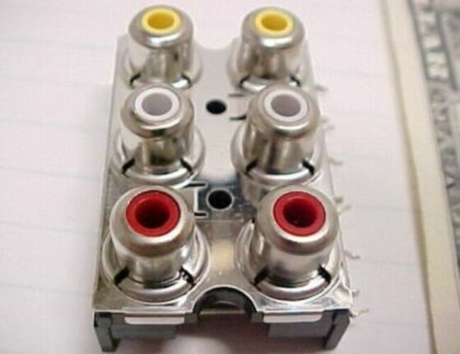 10 RCA Jacks, 6 Position 3 Channel PCB Mount Color Coded, Salvage Freight, New