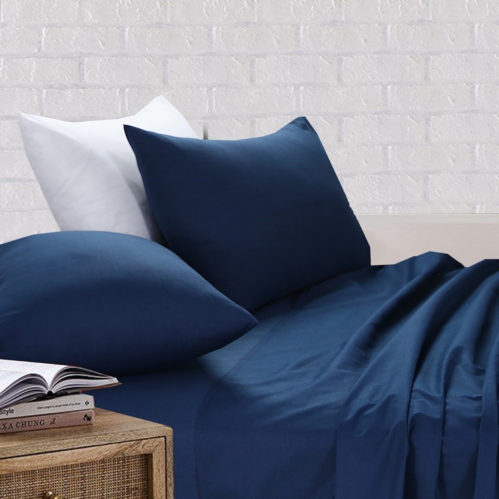 Flat Fitted Sheet King Single Cotton Rich Bed Sheets Set With Pillowcases