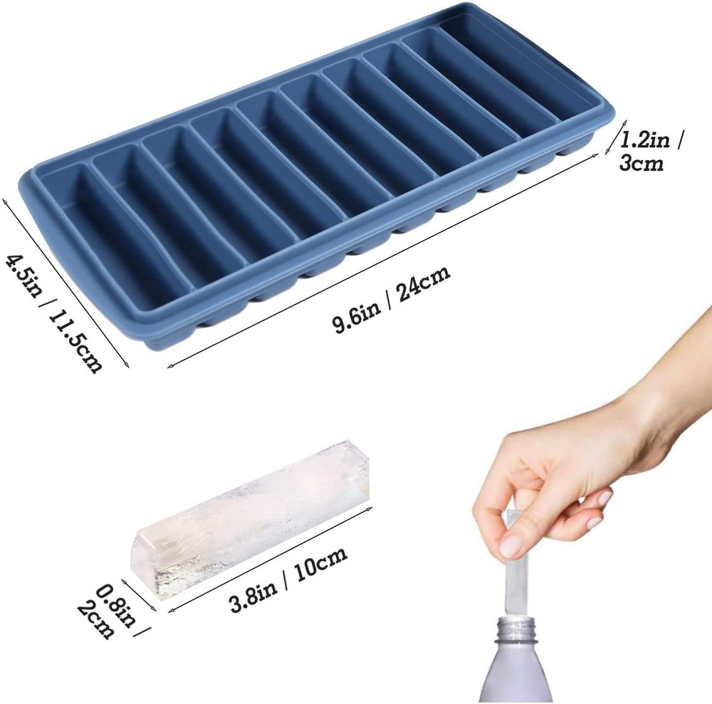 2 PCS Ice Cube Tray, Long Ice Stick Tray Silicone with Lid, Rectangular Narrow S