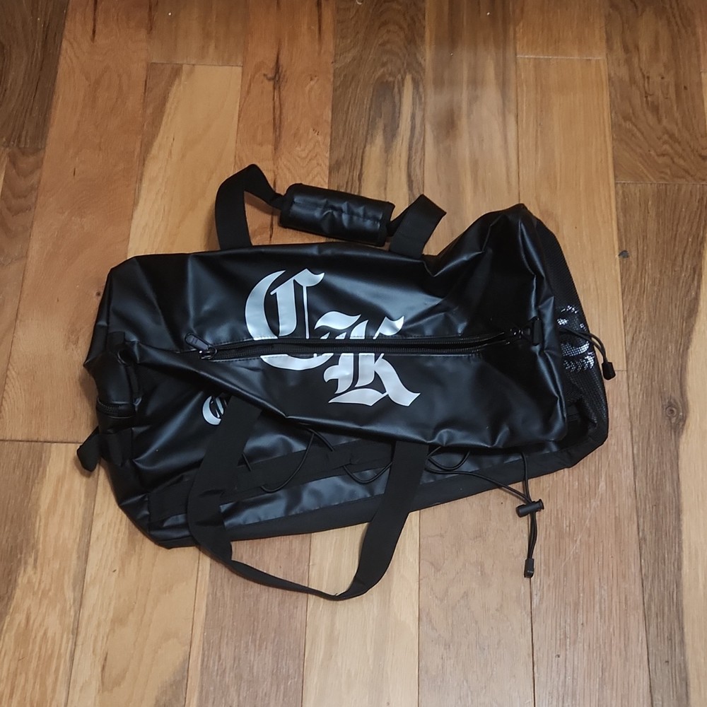 Culture Kings Black White Polyester Duffle Bag Zip Drawstring Adjustable Strap
