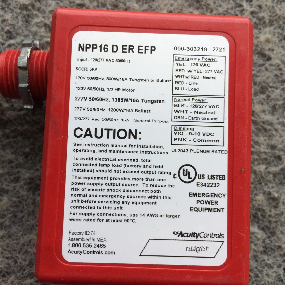 ACUITY Controls Sensor Switch Motion Detector Relay NPP16-D-ER-EFP 265LYK