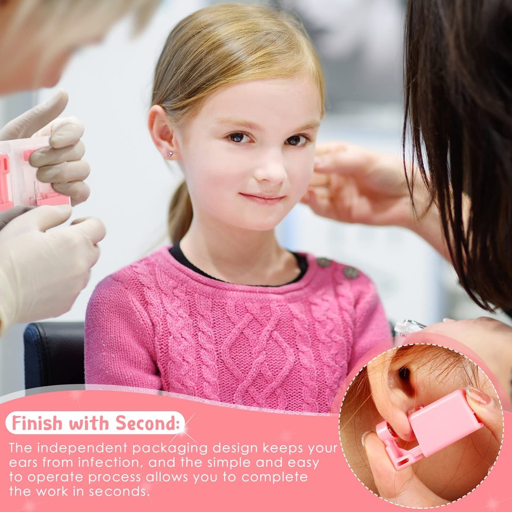 8 Pcs Self Ear Piercing Tool Disposable Ear Piercing Kit with Crystal Ear Studs