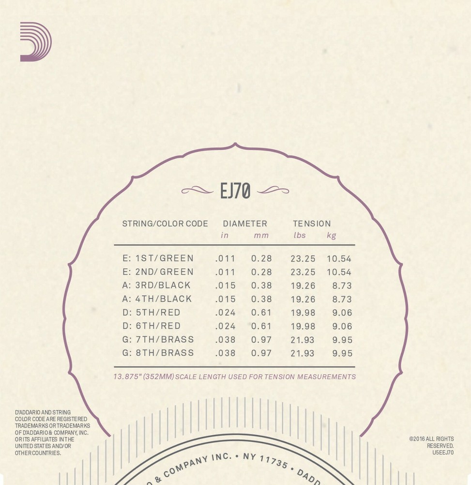 D'Addario EJ70 Mandolin Strings Phosphor Bronze Ball End Medium Light 11-38