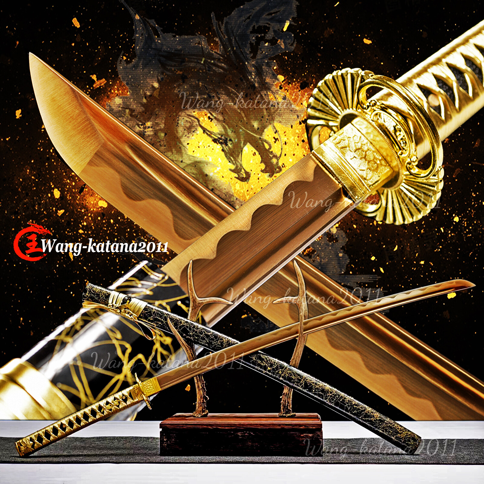 All Gold Battle Ready Functional Japanese Samurai Katana Sharp Sword 1095 Steel