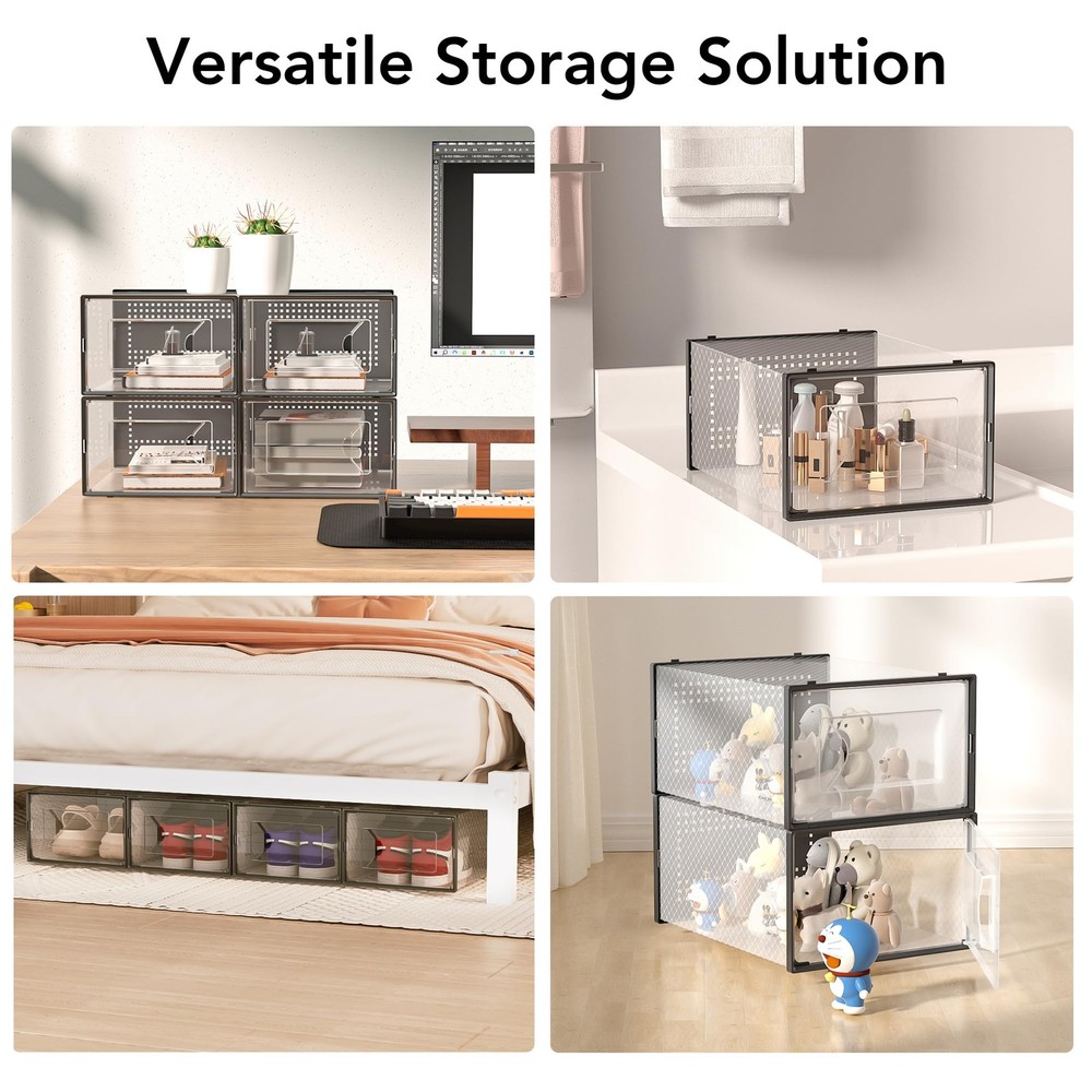 X-Large Shoe Storage Box, 15 Pack Clear Plastic Stackable Shoe Organizer for ...