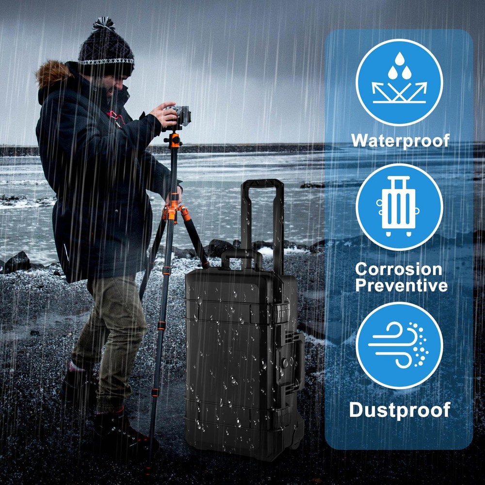 Waterproof Rolling Protective Case,Hard Compact Camera Case With Handle & Wheels