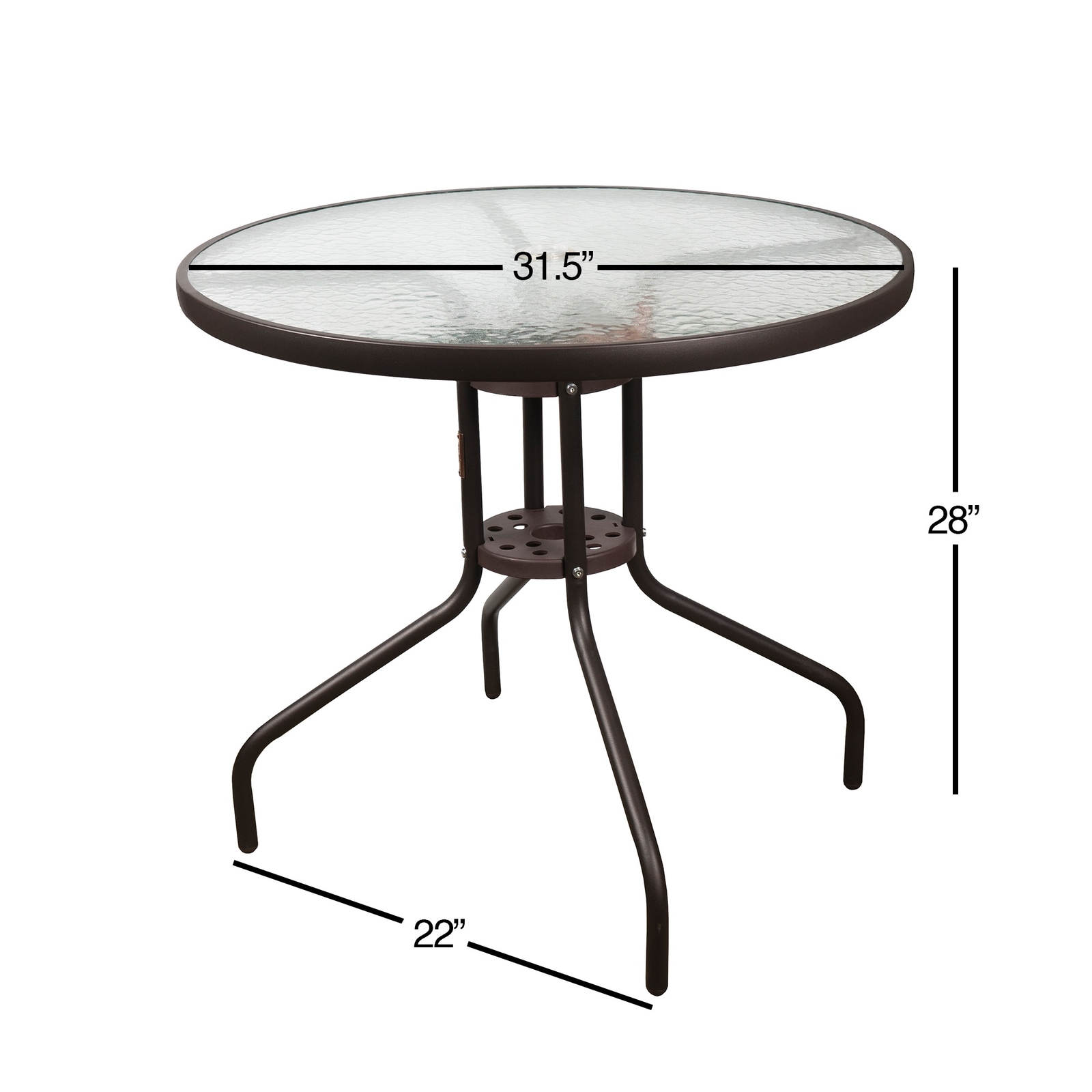 Garden Elements Glass Patio Dining Furniture Round Steel Table, Brown, 31.5"