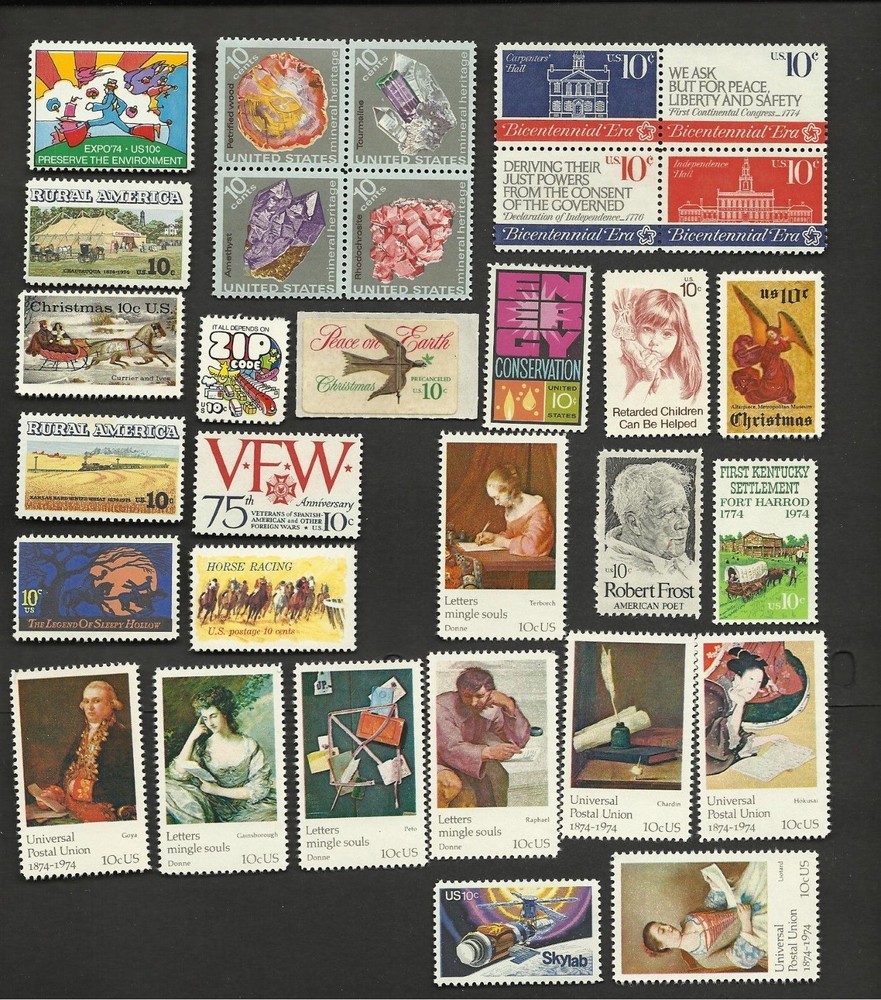 US, 1974 Full Commemorative year set, 31 singles and blocks, MNH