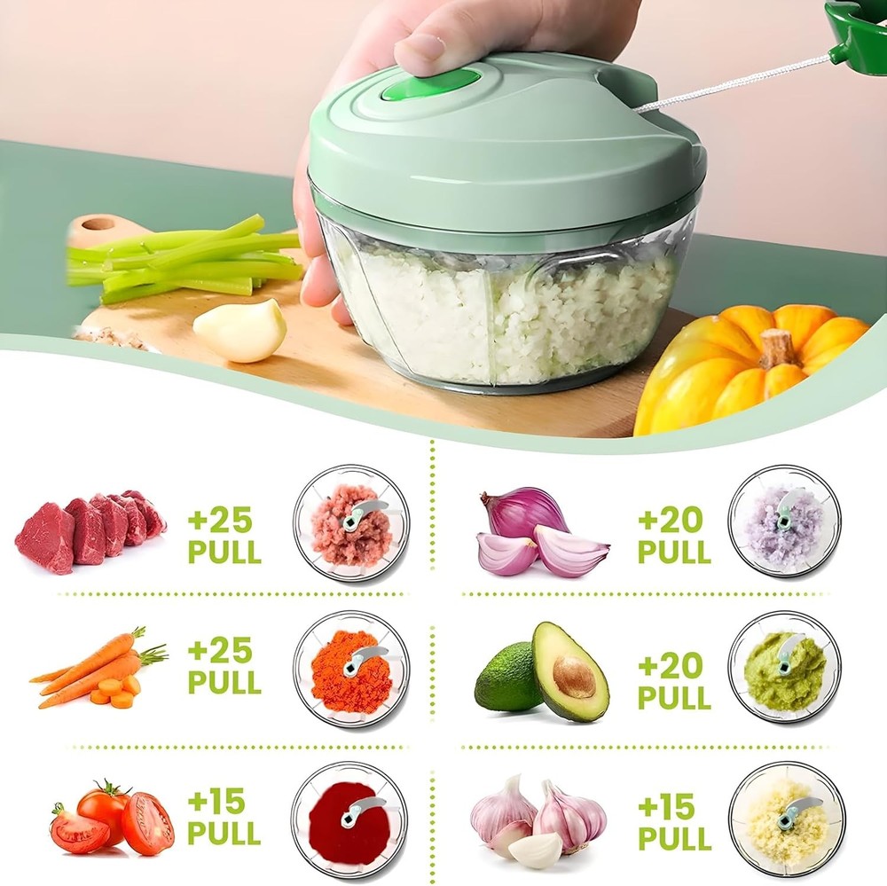 Vegetable Chopper Manual Food Chopper with Container, Hand Pull String Veggie Cu