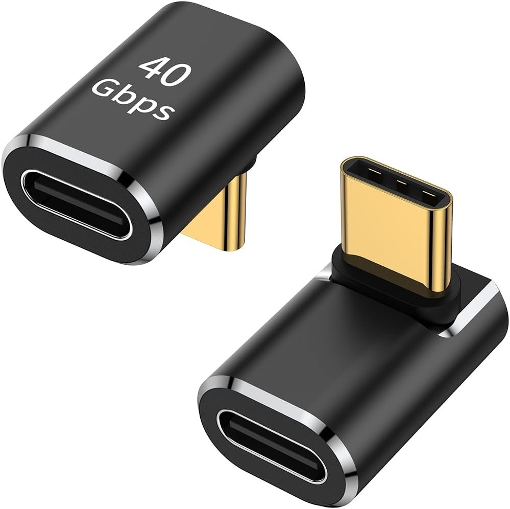 USB C 90 Degree Adapter (2 Pack), Up and Down Right Angle L Shape USB Type C Mal