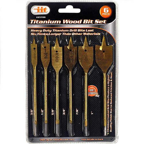 6 pc titanium coated wood drill bit set flat paddle 5.75" spur point