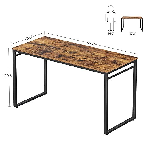 Computer Desk, Office Desk with 8 Hooks, for Study, 47.2-Inch Rustic Brown