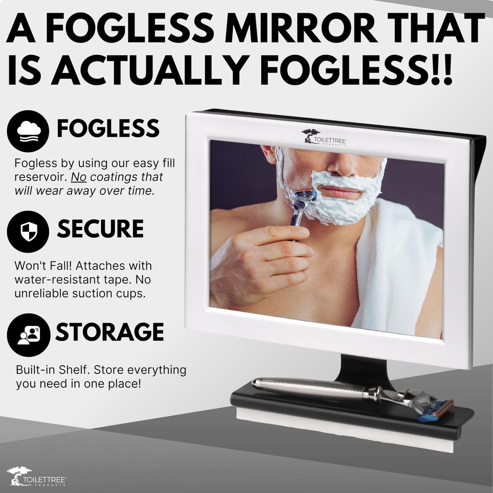Fogless Shower Mirror with Squeegee - Adjustable, Anti-Fog, Rust-Proof Design