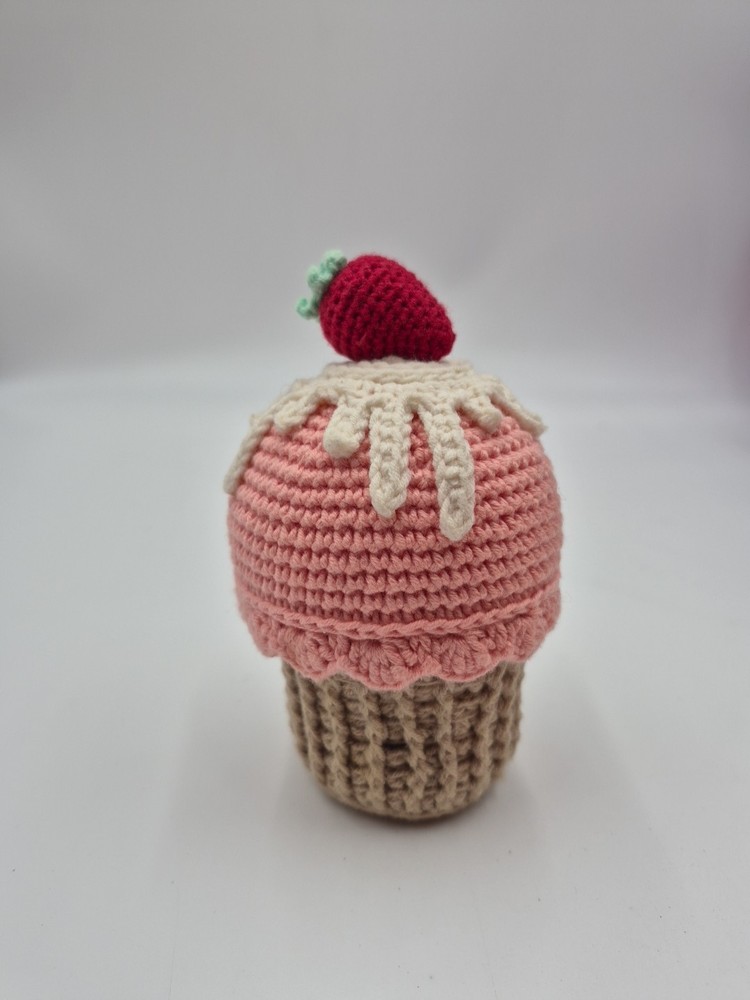 Crocheted mini Strawberry Cupcake And Donut