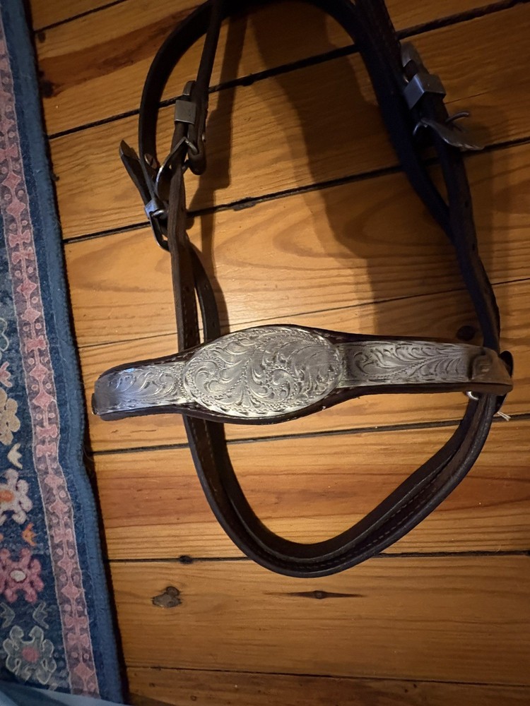 Vintage horse Headstall with silver overlay