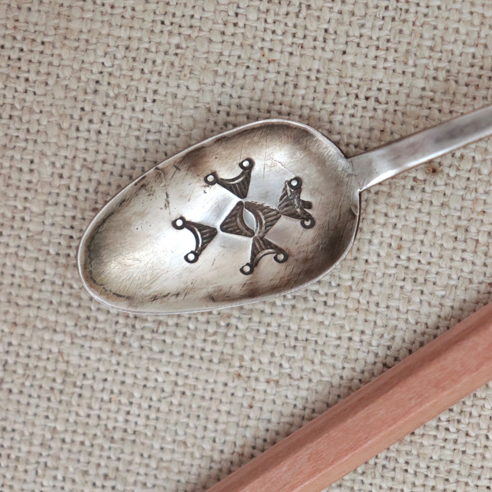 Early Navajo Ingot Silver Spoon 1900s Bench Stamped Handle Sterling Antique Vtg