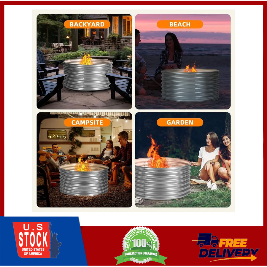 Fire Pit Ring 48 Inch, Raised Height 24 Inch, Fire Ring for Camping, Backyard