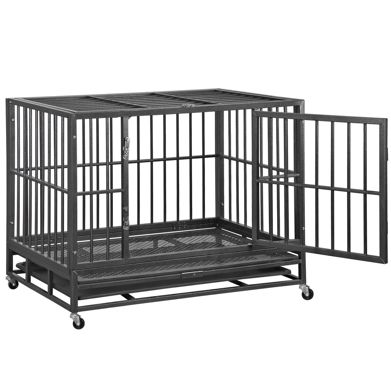 Heavy Duty Extra Large Dog Crate with Wheels - Indestructible 38Inch Chew Proof